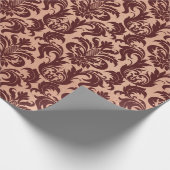 Metallic Roos Gold Copper Burgundy Maroon Damask Cadeaupapier (Hoek)