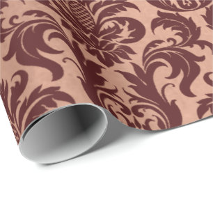 Metallic Roos Gold Copper Burgundy Maroon Damask Cadeaupapier