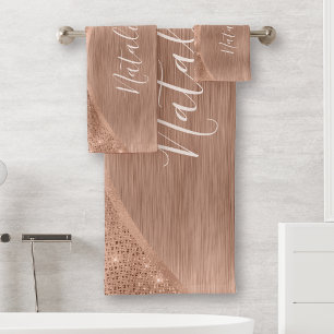 Metallic Roos Gold Glitter - op maat gemaakt Bad Handdoek