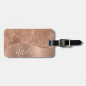 Metallic Roos Gold Glitter - op maat gemaakt Bagagelabel (Voorkant horizontaal)