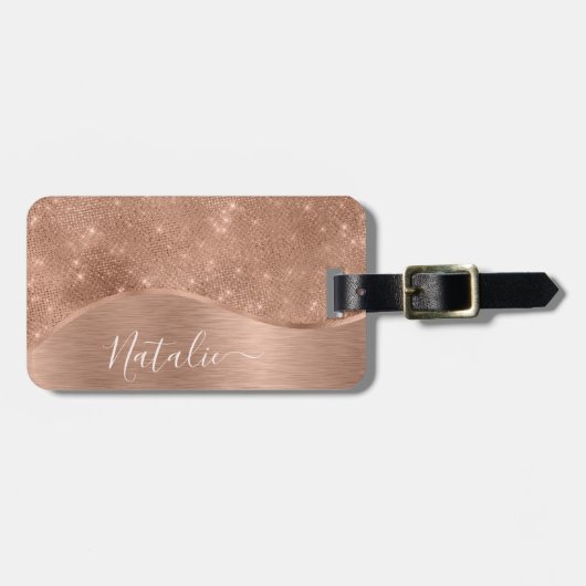 Metallic Roos Gold Glitter - op maat gemaakt Bagagelabel (Voorkant horizontaal)