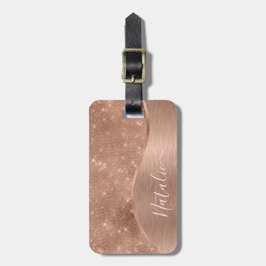 Metallic Roos Gold Glitter - op maat gemaakt Bagagelabel (Voorkant verticaal)