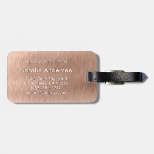 Metallic Roos Gold Glitter - op maat gemaakt Bagagelabel (Achterkant horizontaal)