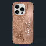 Metallic Roos Gold Glitter - op maat gemaakt iPhone 15 Pro Case<br><div class="desc">Pas dit roos goudbruin metaal eenvoudig aan en glamoureus faux glitter patterned phone case met uw eigen aangepaste naam.</div>