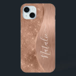 Metallic Roos Gold Glitter - op maat gemaakt iPhone 15 Mini Hoesje<br><div class="desc">Pas dit roos goudbruin metaal eenvoudig aan en glamoureus faux glitter patterned phone case met uw eigen aangepaste naam.</div>