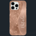 Metallic Roos Gold Glitter - op maat gemaakt iPhone 16 Pro Max Hoesje<br><div class="desc">Pas dit roos goudbruin metaal eenvoudig aan en glamoureus faux glitter patterned phone case met uw eigen aangepaste naam.</div>