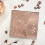 Metallic Roos Gold Glitter - op maat gemaakt Glazen Onderzetter<br><div class="desc">Pas dit roos goudbruin metaal en glamoureus faux glitter patterned glass onderzetter eenvoudig aan met uw eigen eigen naam.</div>