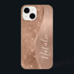 Metallic Roos Gold Glitter - op maat gemaakt iPhone 14 Hoesje<br><div class="desc">Pas dit roos goudbruin metaal eenvoudig aan en glamoureus faux glitter patterned phone case met uw eigen aangepaste naam.</div>