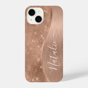 Metallic Roos Gold Glitter - op maat gemaakt iPhone 14 Hoesje
