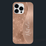 Metallic Roos Gold Glitter - op maat gemaakt iPhone 14 Pro Max Hoesje<br><div class="desc">Pas dit roos goudbruin metaal eenvoudig aan en glamoureus faux glitter patterned phone case met uw eigen aangepaste naam.</div>