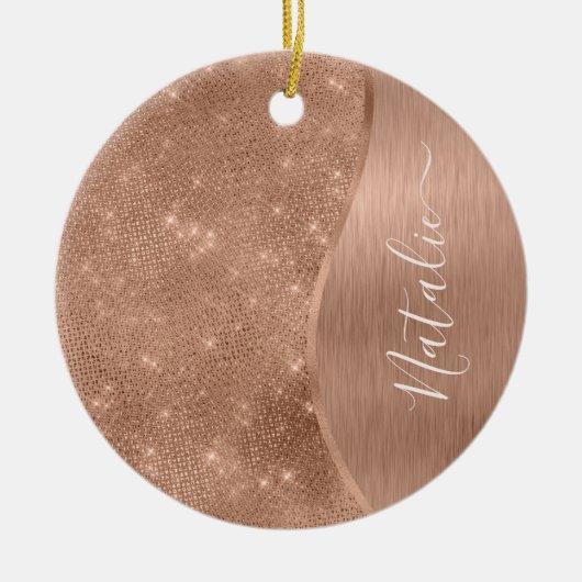 Metallic Roos Gold Glitter - op maat gemaakt Keramisch Ornament (Voorkant)