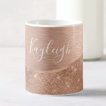 Metallic Roos Gold Glitter - op maat gemaakt Koffiemok<br><div class="desc">Pas dit roos goudbruin metaal en glamoureus faux glitter patterned table coffeeshopet eenvoudig aan met uw eigen naam.</div>