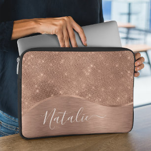 Metallic Roos Gold Glitter - op maat gemaakt Laptop Sleeve
