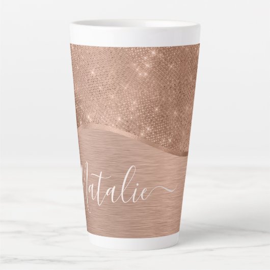 Metallic Roos Gold Glitter - op maat gemaakt Latte Mok (Voorkant)