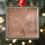 Metallic Roos Gold Glitter - op maat gemaakt Metalen Ornament<br><div class="desc">Pas dit roos goudbruin metaal en glamoureus faux glitter-gepatterd metaal eenvoudig aan met uw eigen eigen naam.</div>