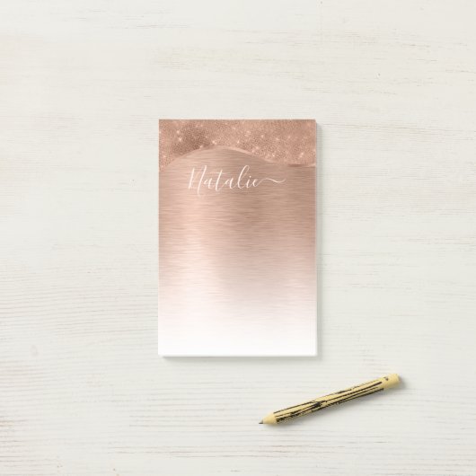 Metallic Roos Gold Glitter - op maat gemaakt Post-it® Notes (Op bureau)