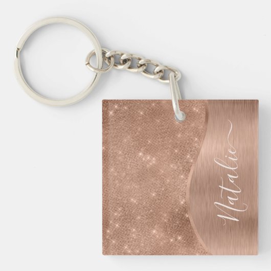 Metallic Roos Gold Glitter - op maat gemaakt Sleutelhanger (Voorkant)