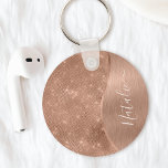 Metallic Roos Gold Glitter - op maat gemaakt Sleutelhanger<br><div class="desc">Pas dit roos goudbruin metaal en glamoureus faux glitter patterned sleutelhanger eenvoudig aan met uw eigen naam.</div>