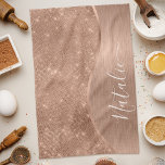 Metallic Roos Gold Glitter - op maat gemaakt Theedoek<br><div class="desc">Pas dit roos goudbruin metaal en glamoureus faux keukenhanddoek met een eigen eigen naam eenvoudig aan.</div>
