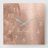 Metallic Roos Gold Glitter - op maat gemaakt Vierkante Klok (Voorkant)