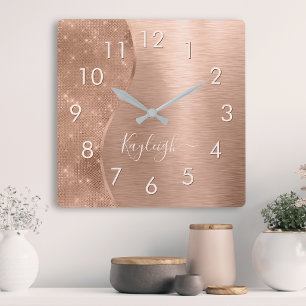Metallic Roos Gold Glitter - op maat gemaakt Vierkante Klok