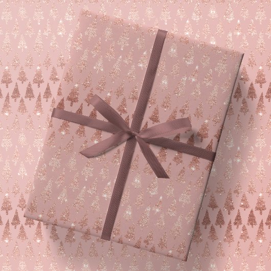 Metallic Roos Gold kerstbomen op Mauve Gift Cadeaupapier