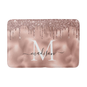 Metallic Roos Gold Monogram Roze Glitter Druppels Badmat