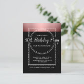 Metallic Roos Gold op zwarte 50e verjaardag Uitnodiging Briefkaart (Staand voorkant)