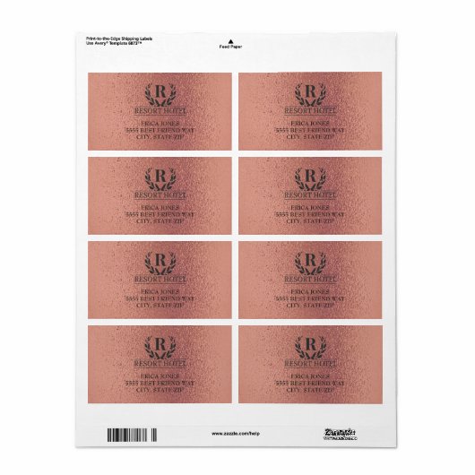Metallic Roos Gold Pink voegt Logo en achtergrond  Etiket (Full Sheet)