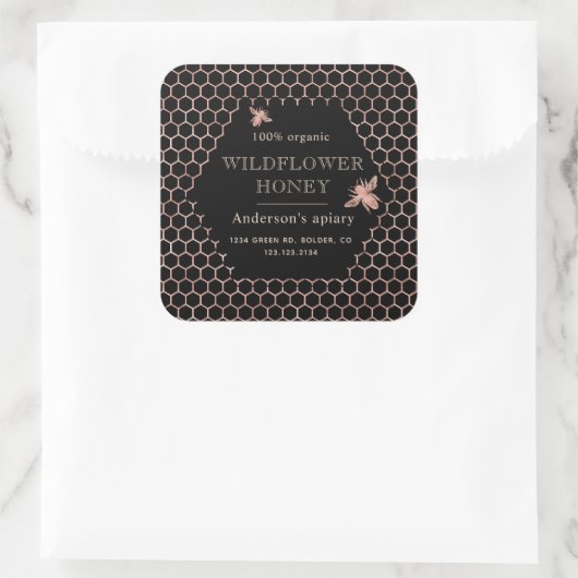 Metallic Roos Gold Queen Bee Honey Jar Label (Tas)
