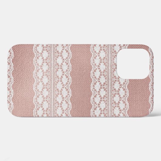 Metallic roos gouden, gebroken witte kanttextuur. Case-Mate iPhone case (Achterkant (horizontaal))
