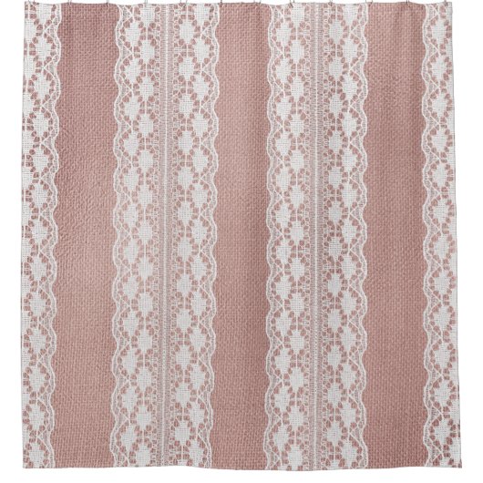 Metallic roos gouden, gebroken witte kanttextuur. douchegordijn (Voorkant)