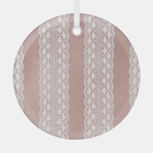 Metallic roos gouden, gebroken witte kanttextuur. glas ornament (Voorkant)