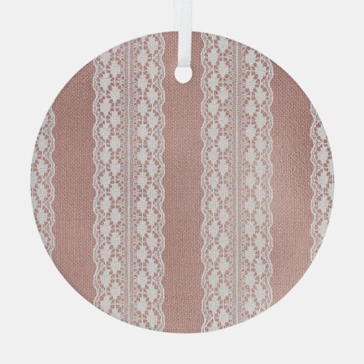 Metallic roos gouden, gebroken witte kanttextuur. glas ornament (Achterkant)