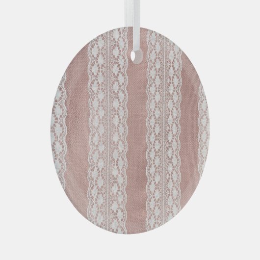 Metallic roos gouden, gebroken witte kanttextuur. glas ornament (Voorkant Rechts)