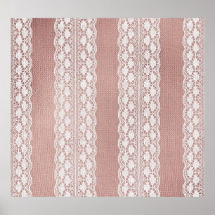 Metallic roos gouden, gebroken witte kanttextuur. poster