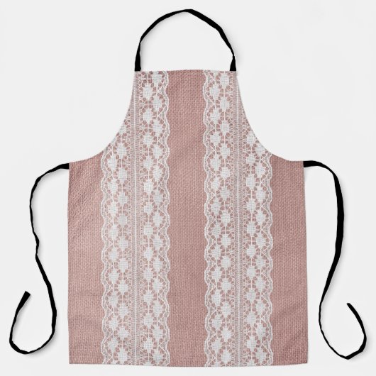 Metallic roos gouden, gebroken witte kanttextuur. schort (Voorkant)