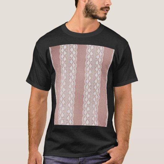 Metallic roos gouden, gebroken witte kanttextuur. t-shirt (Voorkant)