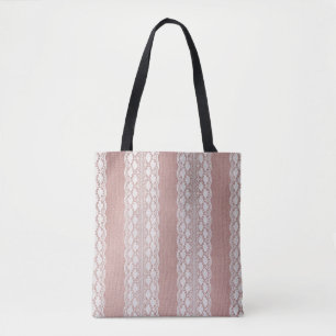 Metallic roos gouden, gebroken witte kanttextuur. tote bag