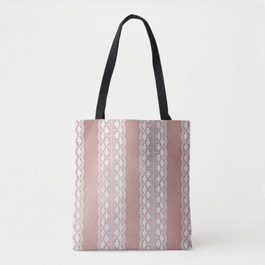 Metallic roos gouden, gebroken witte kanttextuur. tote bag (Voorkant)