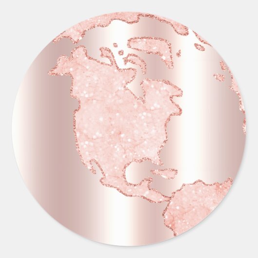 Metallic Roos gouden glitter + blush roze Wereldbo Ronde Sticker (Voorkant)