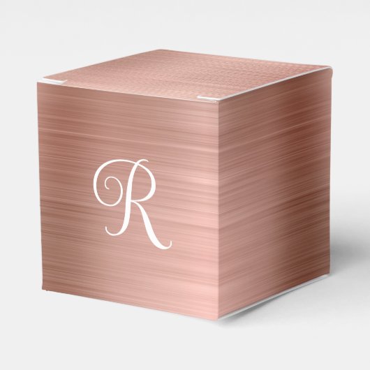 Metallic Roos gouden krullende monogram Bedankdoosjes (Voorkant Zijde)