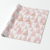 Metallic Roos gouden roze zilveren kerstbomen Cadeaupapier (Uitgerold)
