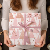 Metallic Roos gouden roze zilveren kerstbomen Cadeaupapier