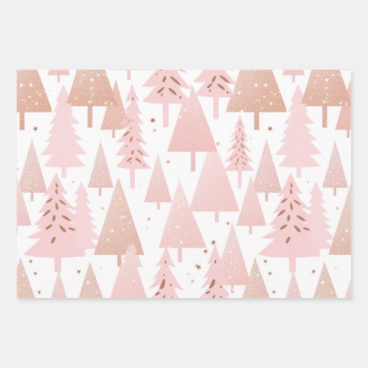 Metallic Roos gouden roze zilveren kerstbomen Inpakpapier Vel (Voorkant)