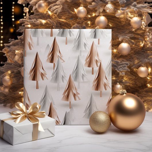 Metallic Roos gouden roze zilveren kerstbomen Inpakpapier Vel