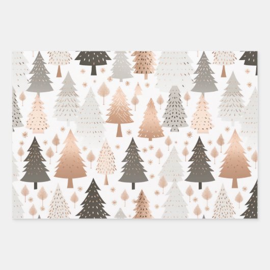 Metallic Roos gouden roze zilveren kerstbomen Inpakpapier Vel (Voorkant)