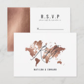 Metallic roos gouden wereldkaart bruiloft R.S.V.P RSVP Kaartje (Voorkant / Achterkant)
