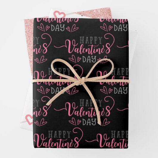 Metallic Roos Sparkle Glitter Happy Valentines Day Inpakpapier Vel (In situ)