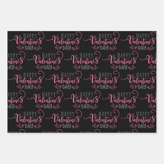 Metallic Roos Sparkle Glitter Happy Valentines Day Inpakpapier Vel (Voorkant)